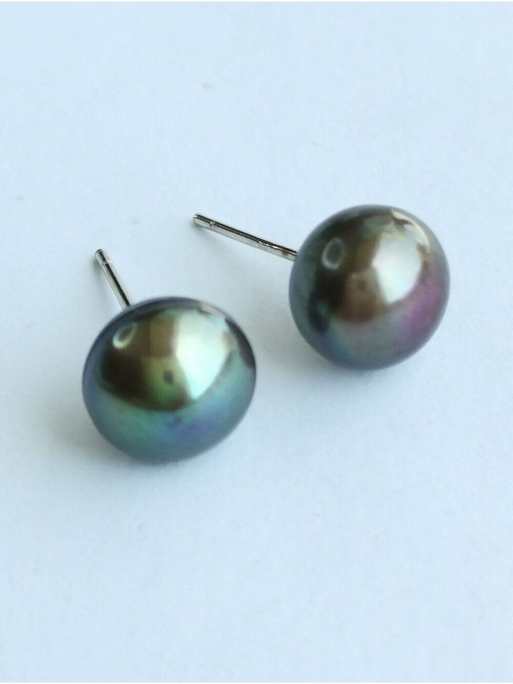 9mm Peacock Grey freshwater Pearl Stud Earrings Sterling Silver 🆕